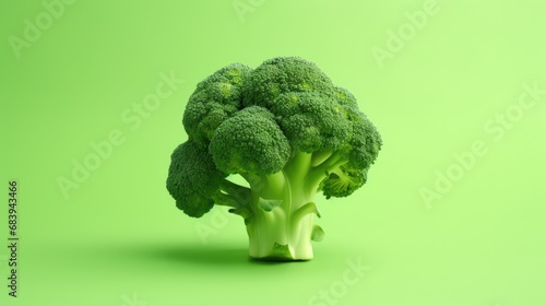 Broccoli on a green background. Healthy eating, copyspace