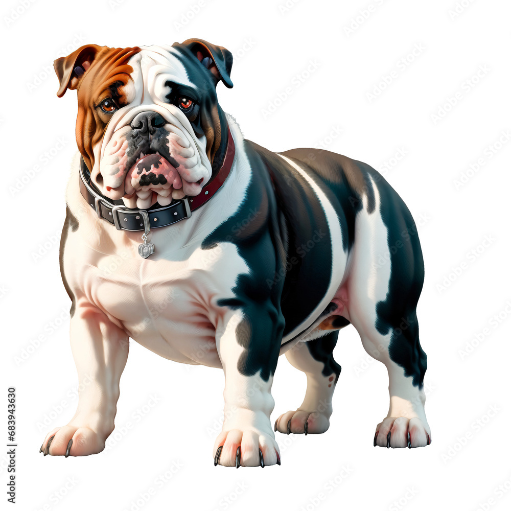 Obraz premium English bulldog cable on a white background isolate illustration realism. English bulldog puppy PNG.