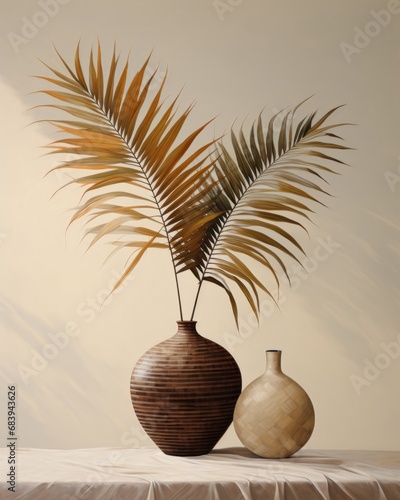 Exquisite Palm Leaves Displayed in an Elegant Vase - Transform Your Table Decor! Generative AI