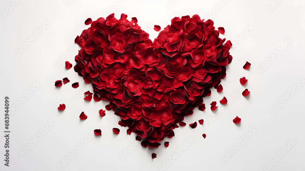 Heart of red rose petals isolated on white background generativ ai
