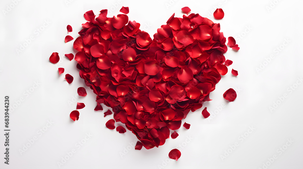 Heart of red rose petals isolated on white background generativ ai