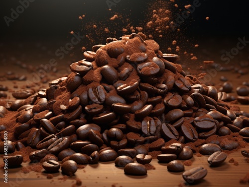 Mesmerizing Moment: Coffee Beans and Falling Powder in Perfect Harmony Generative AI