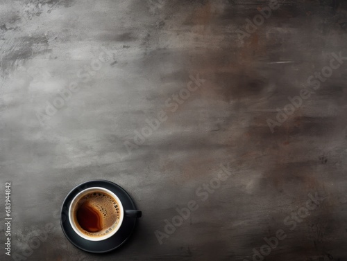 Explore the Serenity of Morning Rituals: An Aerial View of Coffee on a Chic Gray Table Generative AI