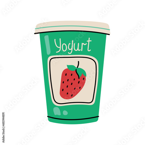 Hand drawn packaged yogurt color element. Cartoon unprocessed food.