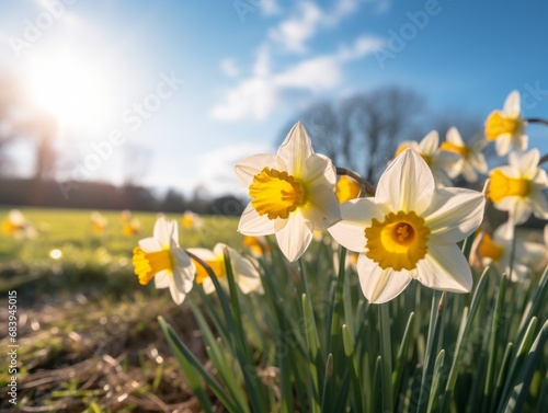 Breathtaking Springtime Scenery: Lush Field Brimming with Vibrant Daffodils Generative AI