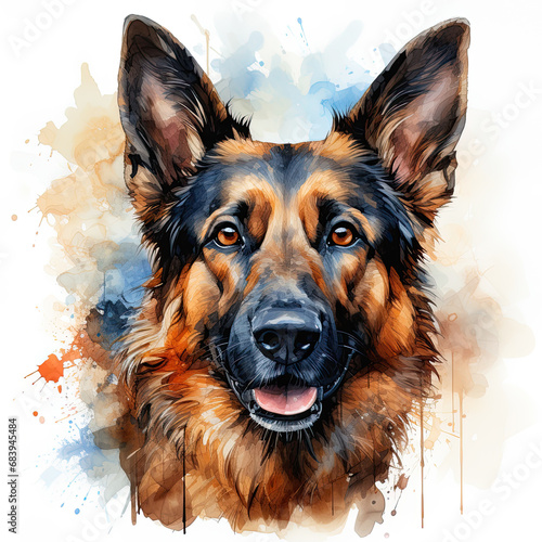 watercolor German Shepherd clipart, Generative Ai