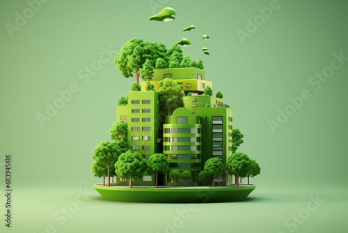 A sustainable society with green buildings, trees and plants