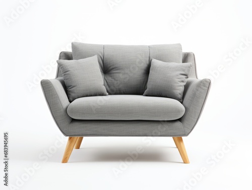 Elegant Gray Sofa with Sleek Wooden Legs: Enhance Your Living Space Now Generative AI