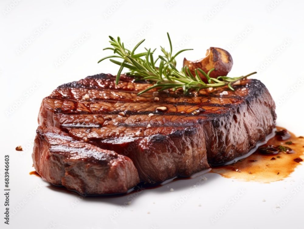 Premium Rib Eye Steak: A Culinary Delight Captured Against a Crisp White Backdrop Generative AI