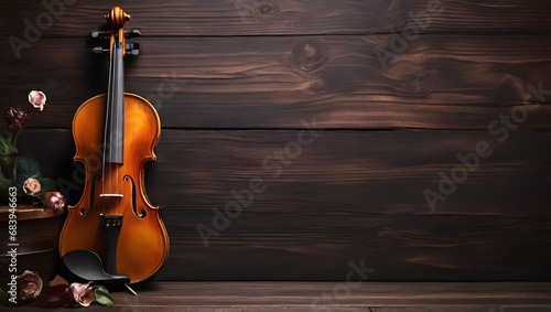Violin on dark wooden background © Hanna Ohnivenko