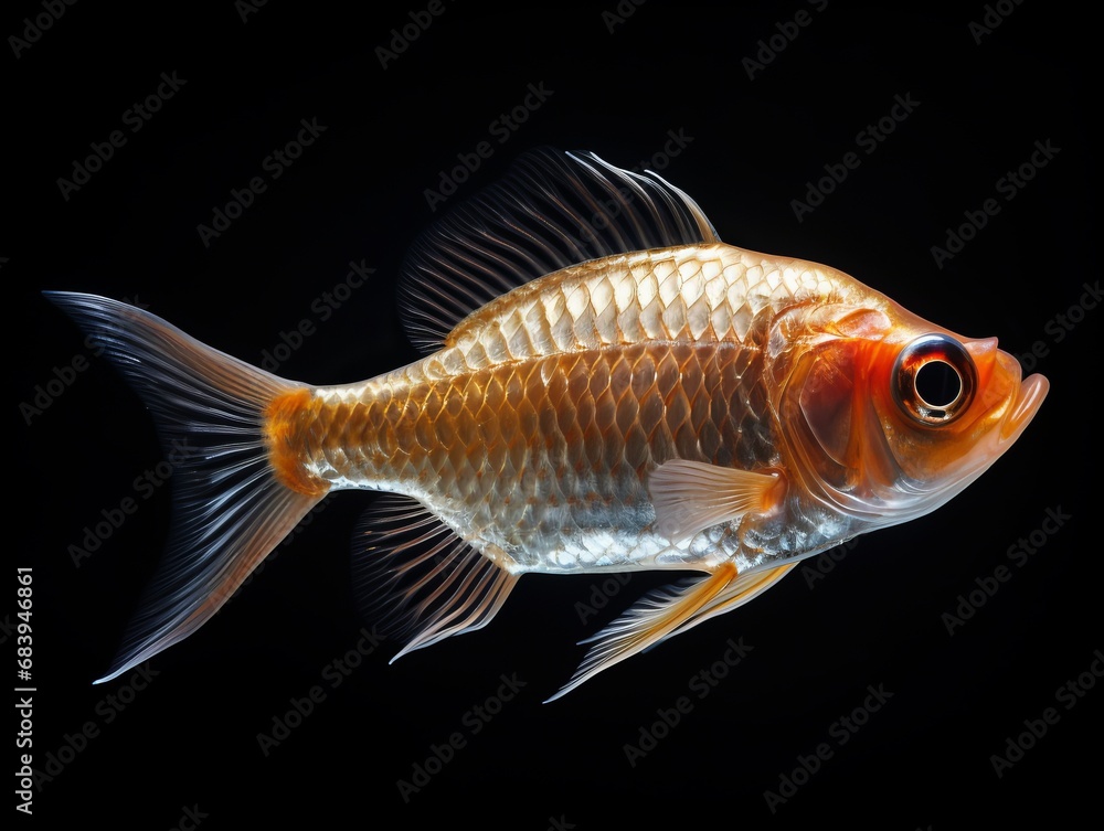 Captivating Close-Up: A Lone, Small Fish Makes Its Stand in Vast Darkness Generative AI