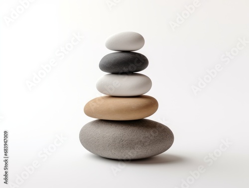 Find Tranquility  Zen Stones Piled in Perfect Harmony on White Background Generative AI