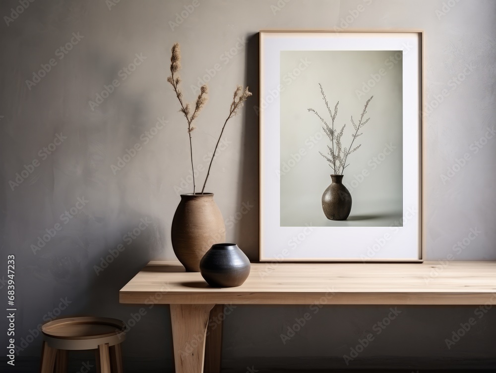 Discover the Elegance: Mesmerizing Blend of Traditional Vase & Wooden Frame Décor Generative AI