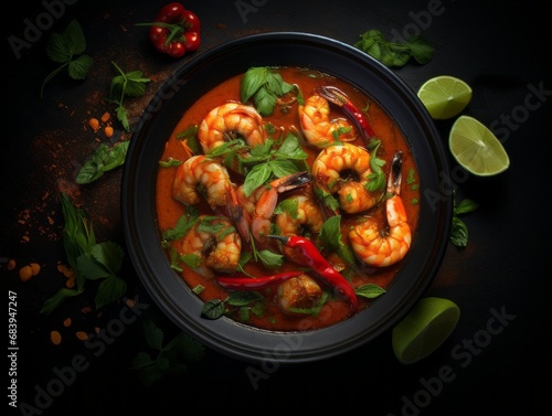 Exotic Thai Shrimp Curry Served in Elegant Blackware: Unveiling Secrets of Asian Cuisine Generative AI