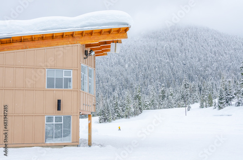 modern apartment building with beautiful winter snowfall landscape in Vancouver, Canada, North America