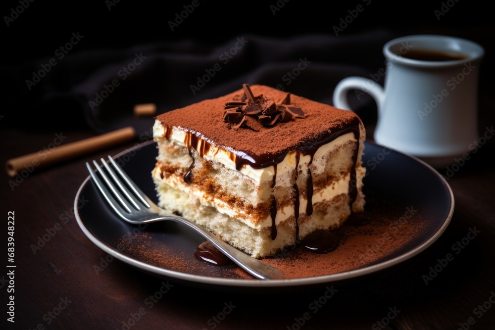 Tiramisu cake, traditional italian dessert, atmospheric photo Tiramisu cake, traditional italian dessert, atmospheric photo