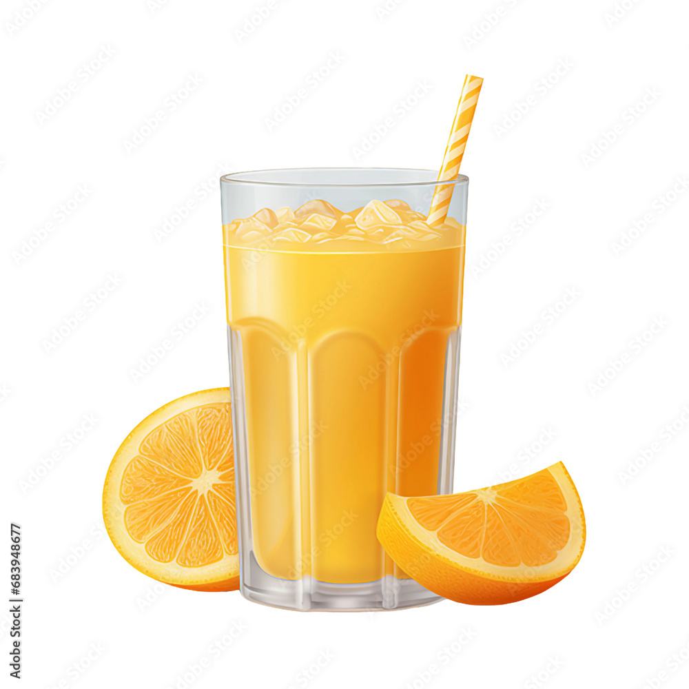 A Glass of Freshly Squeezed Orange Juice on a Transparent Background A Glass of Freshly Squeezed Orange Juice on a Transparent Background
