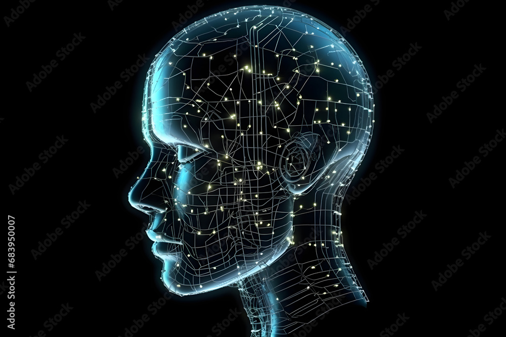 rendered illustration of a human head. rendered illustration of a human head.