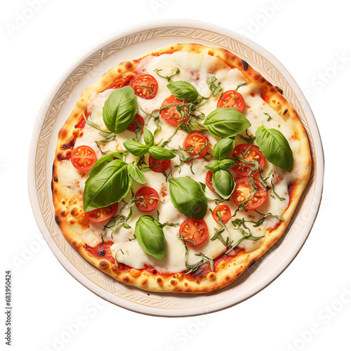 A Plate of Classic Margherita Flatbread Pizza Isolated on a Transparent Backgroun