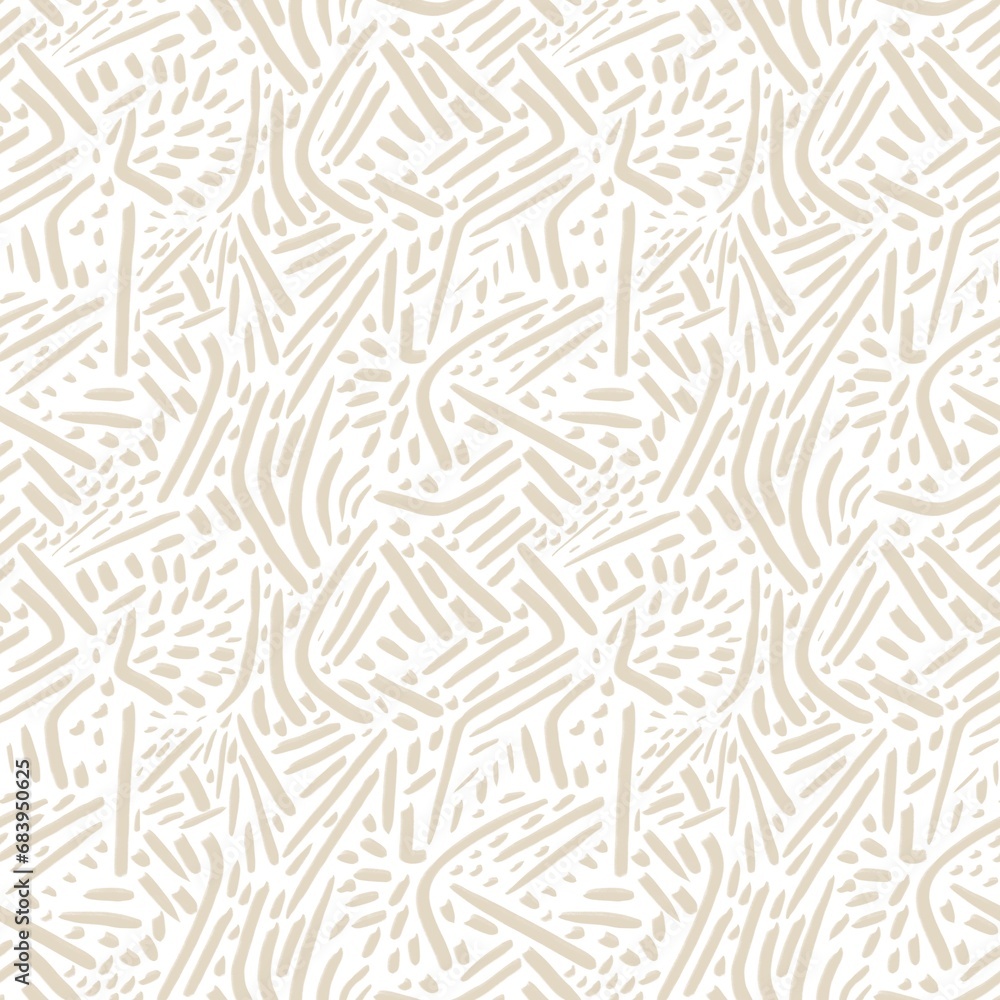 Seamless abstract textured pattern. Simple background beige and white texture. Lines, dots. Digital brush strokes background. Design for textile fabrics, wrapping paper, background, wallpaper, cover.