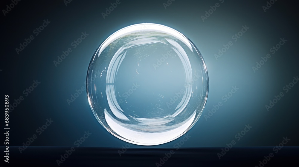  a glass object sitting on a table in the dark with a light shining through the center of the object and reflecting off of it's surface.