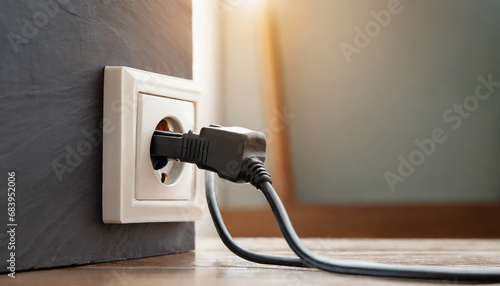 Electrical plug in outlet socket at home, the safety of electricity concept photo