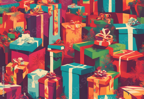 christmas package cartoon party holiday bows celebration gift vector presents wrapping ribbon backdrop illustration background decorations holidays parties box ribbons bows wrap