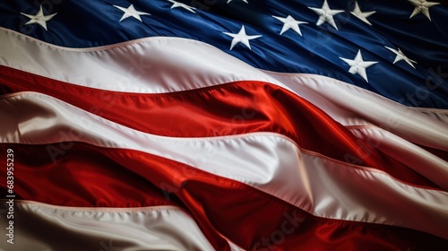 A Close-up of the American Flag in Dramatic Lighting