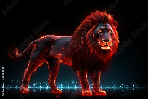 A red color hologram render of a lion