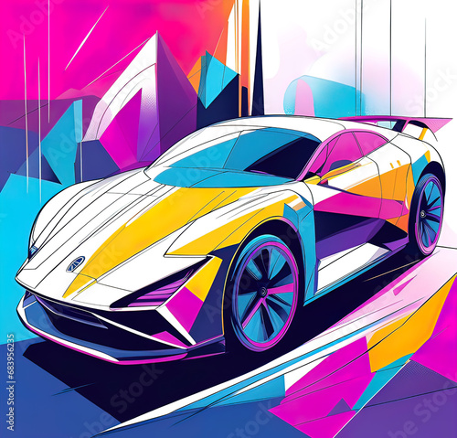 Beautiful modern car design  Vector illustration  sketch art 