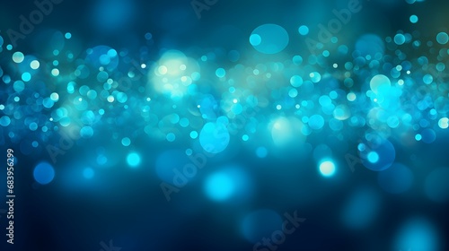 Background of cyan Bokeh Lights. Festive Backdrop for Holidays and Celebrations