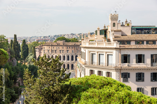 Palazzo Massimo di Rignano Colonna and the roman Theatre of Marcellus (Teatro di Marcello) in Rome, Lazio, Italy