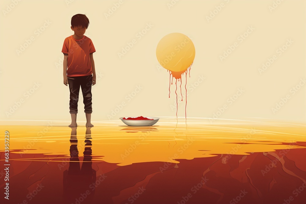 Naklejka premium Cartoon graphic illustration of hunger and malnutrition