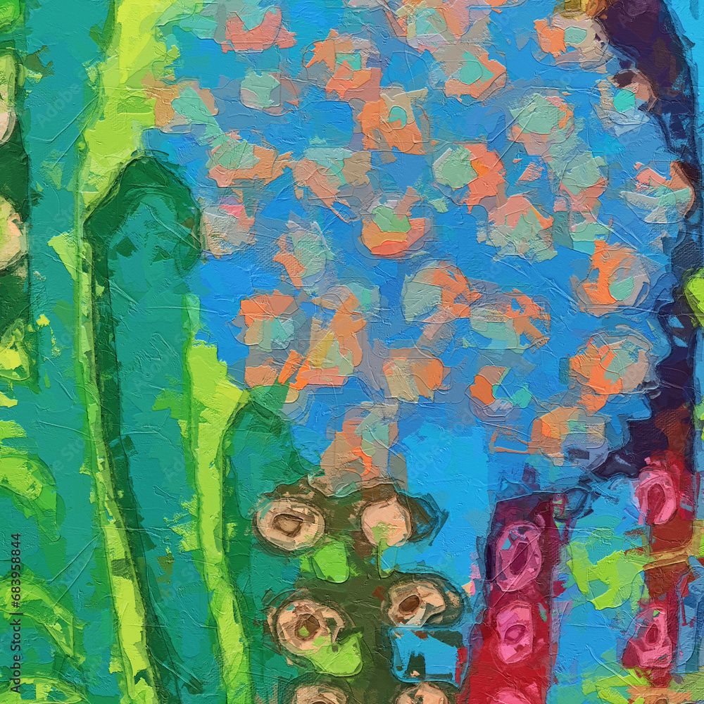 Naklejka premium Oil painting and various flowers, chrysanthemums, beautiful wedding illustrations