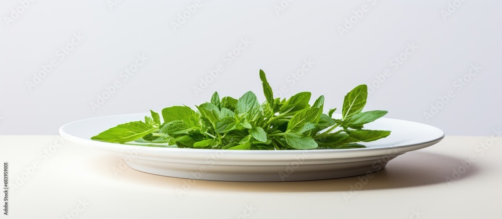 In the midst of a vibrant summer, a white plate filled with freshly picked green leaves showcased the artful blend of nature's medicine and healthy cooking â a nutritious sala