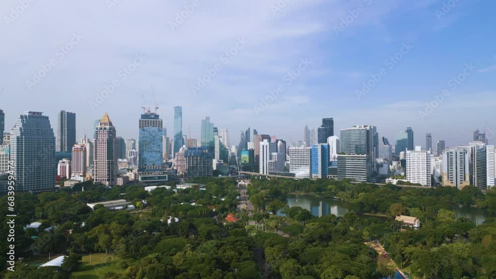 Aerial view city office building with green public park Sathorn dustrict central financial city of Bangkok Thailand Aerial view city office building with green public park Sathorn dustrict central financial city of Bangkok Thailand