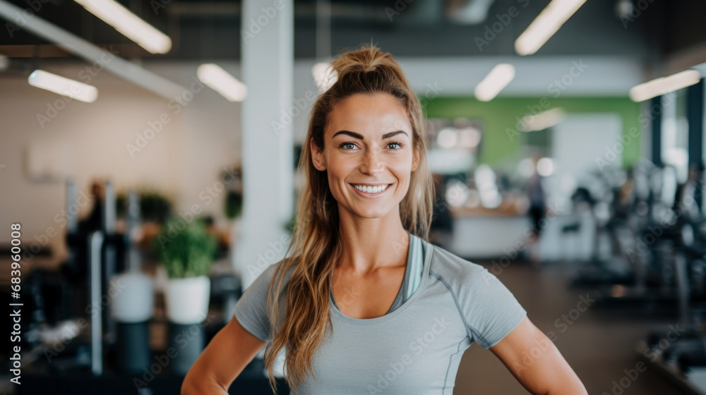 Portrait of a female fitness trainer at work in a sports club.