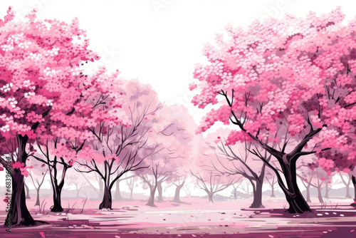 Garden tree sakura landscape season illustration background cherry nature spring art watercolor © SHOTPRIME STUDIO