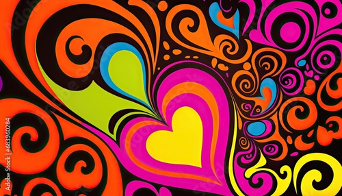 Pop Art Paisley Hearts and Swirls Colourful Poster