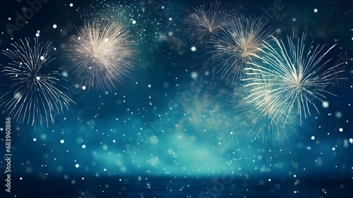 Sparkling fireworks explode in a myriad of colors against a dark blue sky  perfect for festive and New Year themes