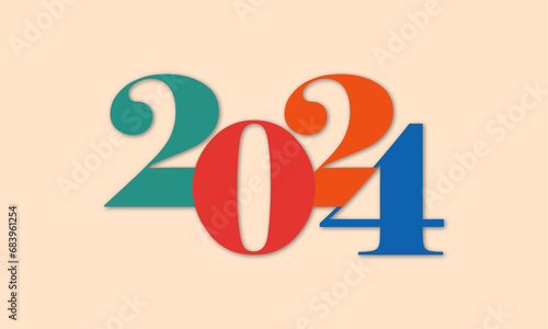 Happy new year 2024 design. colorful truncated number illustrations. vector design for poster, banner, greeting and new year 2024 celebration.