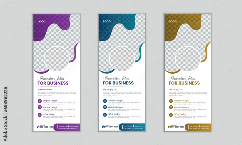 Corporate rollup banner template, pull up, business flyer, display, x-banner, and flag-banner Set. Banner 
roll-up design, business concept. Graphic template roll-up for exhibitions, Advertising