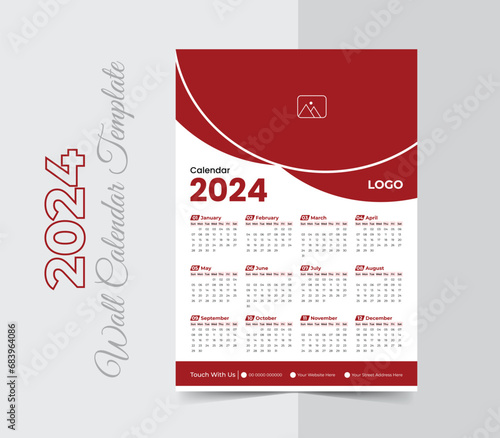 Single page modern wall calendar 2024 design template, happy new year 2024 calendar design, One Page Wall Calendar Design, A4 Size vector