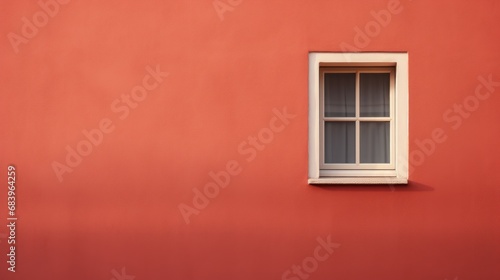  a red building with a white window and a white curtain on the window sill and a white curtain on the window sill. © Anna
