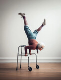 Active Elderly Woman Demonstrating Gymnastics Handstand - Fitness for Senior Citizens