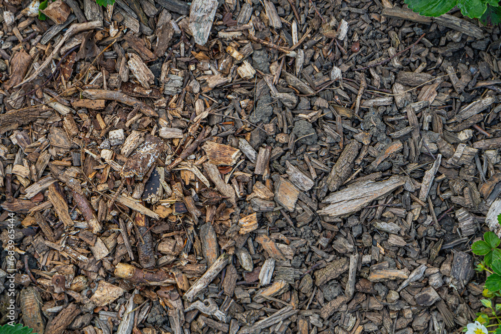 close up of bark mulch as background with space for text