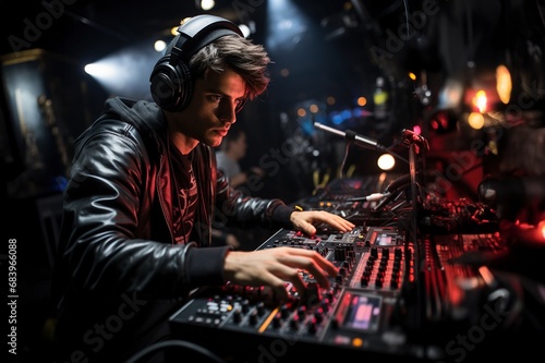DJ am Controller: Kreativität und Stil im dunklen Musikstudio © pixel78 Design