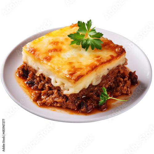 A Plate of Greek Moussaka Isolated on a Transparent Background