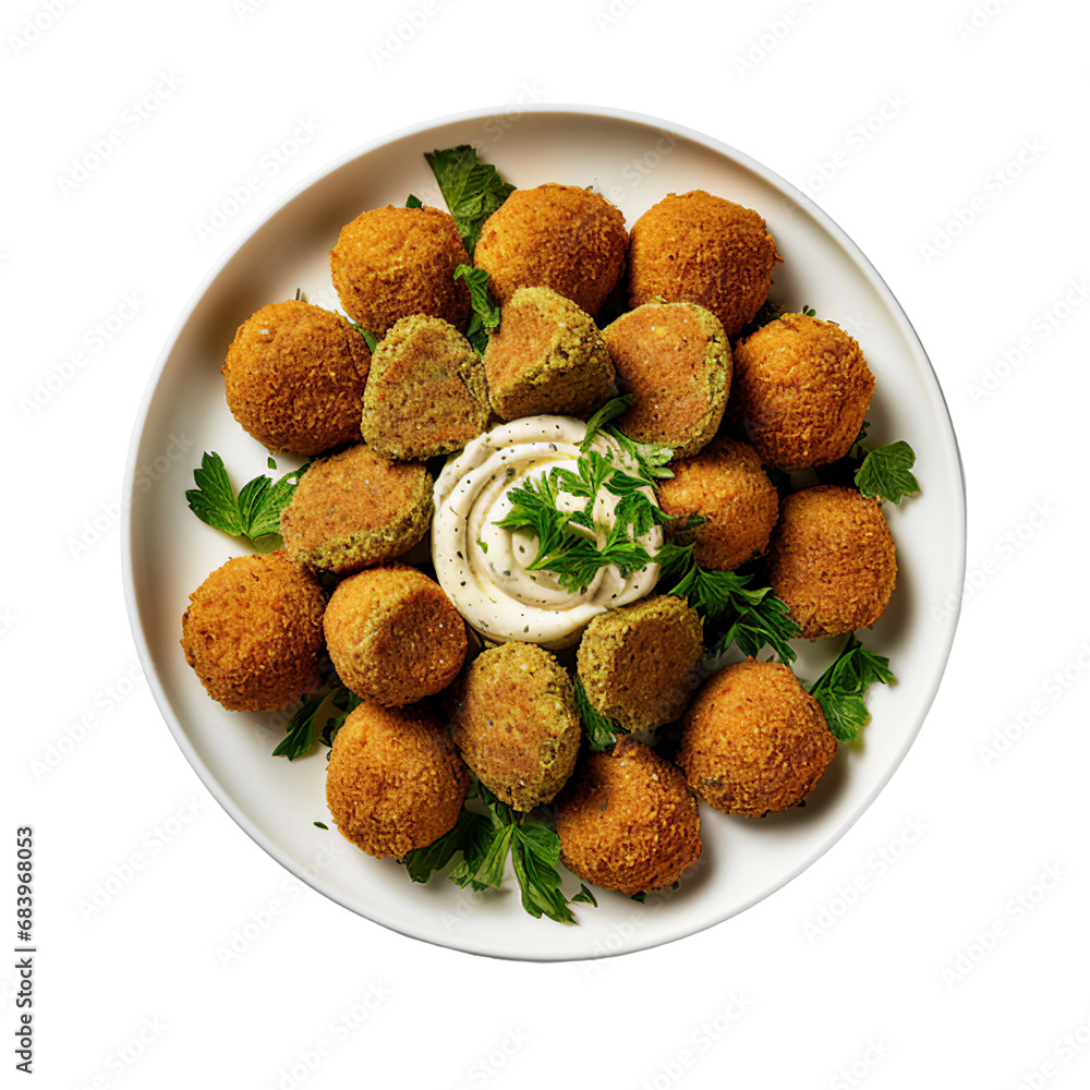 A Plate of Mediterranean Falafel Isolated on a Transparent Background A Plate of Mediterranean Falafel Isolated on a Transparent Background