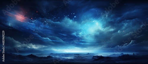 Fantasy starry sky night with mountain and lake milky way landscape. AI generated image © MUCHIB